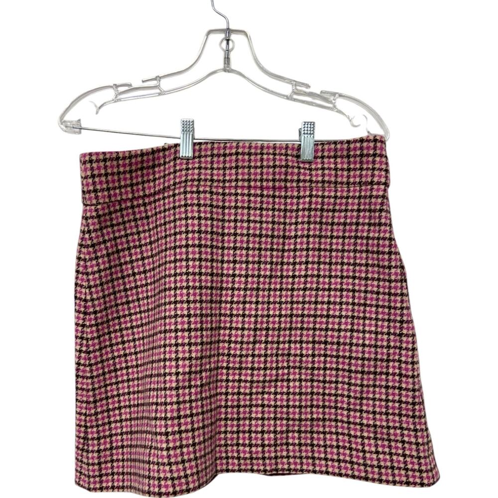 J Crew Wool Mini Skirt A Line Womens 6 Multicolor Pink Berry Houndstooth Plaid